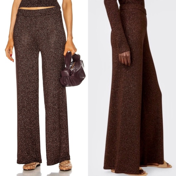 STAUD 2 Piece Set Sparkle Knit Long Sleeve Sweetheart Bustier Top & Flare Pant S - Picture 12 of 16